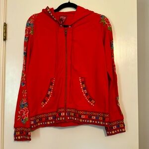 Johnny Was JWLA Red Embroidered hoodie size PS small